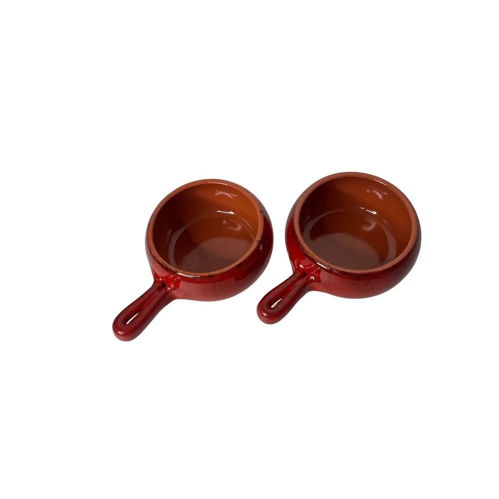 De Silva Ceramic Ramekin Set 2 Italy Red Terracotta Small Cocotte Handle